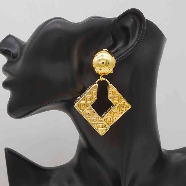

2021 gold color earings women multiple trendy round geometric drop statement earrings fashion party jewelry gift, Golden