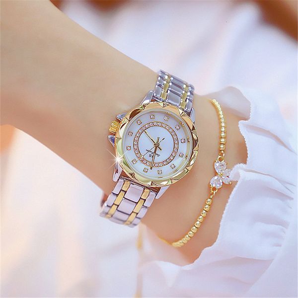 

2021 new women's watch rhinestone quartz luxury fire diamond gold clock for gifts, Slivery;brown