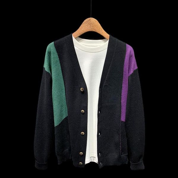 

men's sweaters autumn knitted cardigan fashion korean casual simple loose trend v-neck lazy wind sweater coat, White;black
