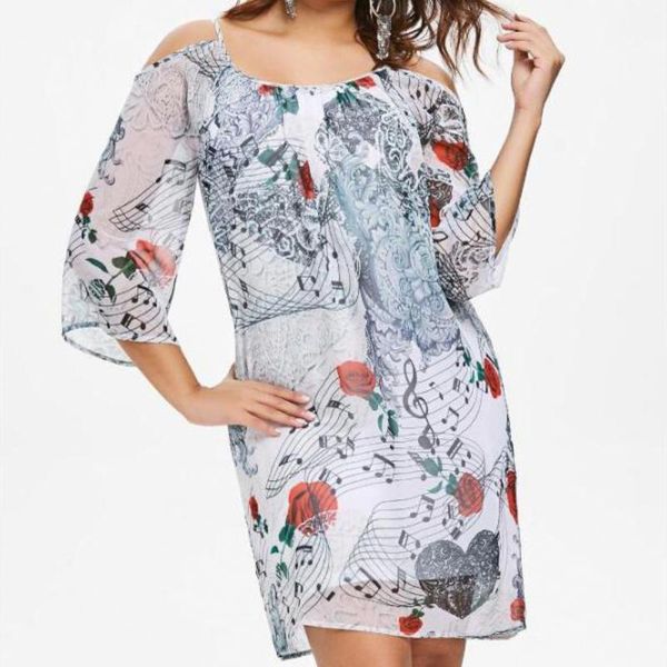 

women summer dress 2021 fashion elegant chiffon floral print spaghetti strap knee-length plus size dresses casual, Black;gray
