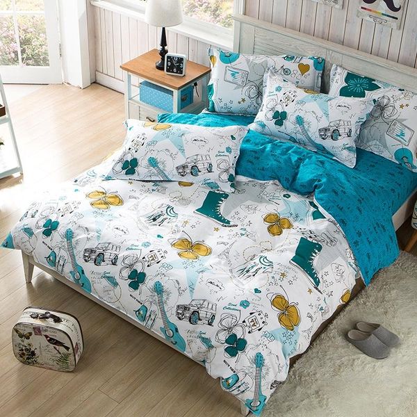 

bedding sets graffiti set scrawl blue bed 4pcs duvet cover + flat sheet 1.8m linens ab side home bedclothes cartoon