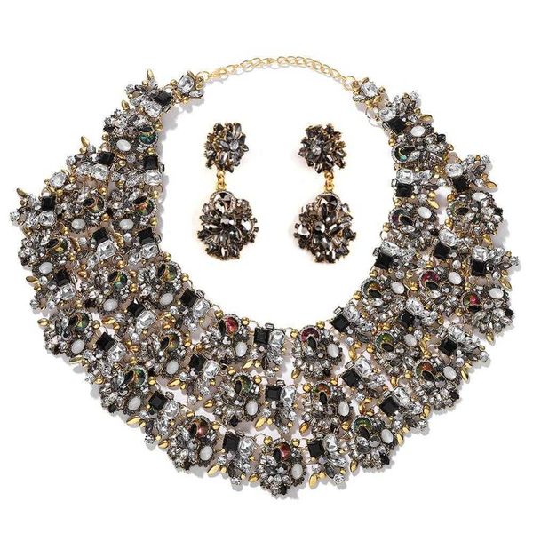 Dvacaman Set di gioielli in cristallo di lusso per le donne Black Rhinestone Bib Dichiarazione Dichiarazione Collanacredrop orecchini Banchezze da sposa Banchetto Regalo da sposa H1022