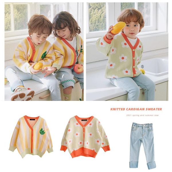 

spot 2021 spring boy cartoon baby cardigan sweater foreign style v-neck children's wear pullover, Blue