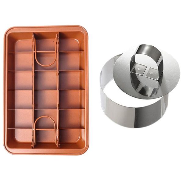 

1 pcs non-stick brownie pan tin with dividers,18-cavity,12 by 8 inches & 6 pcs cake rings cake mousse mold with pusher