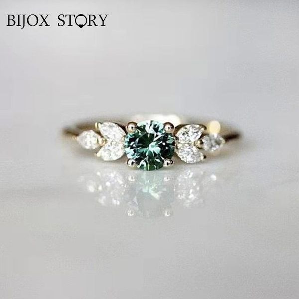 

cluster rings bijox story fashion 925 silver jewelry with emerald zircon gemstones ring for women wedding anniversary banquet party gift, Golden;silver