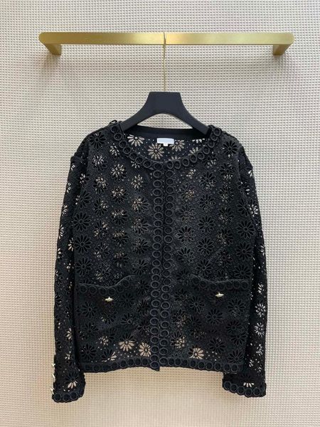 

women's knits & tees embroidery hollow out cardigan for women summer 2021 high-end brand o-neck long sleeve fashion solid cardigans lad, White