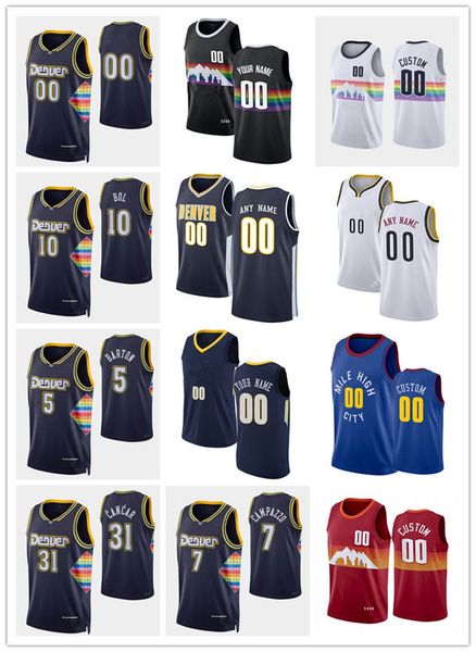 

75th custom denver's men nuggets's jersey womn youth 5 will barton 10 bol bol 7 facundo campazzo 31 vlatko cancar basketball jerse, Black;red