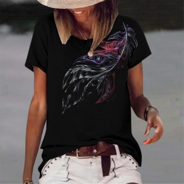 

women's blouses & shirts womens flowy feather print harajuku blousesÂ casual summer casaul o-neck for women vintage, White