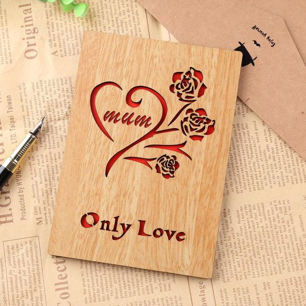 

mothers day greeting card wood mum with envelope creative unique gift for mom birthday valentine holiday cards