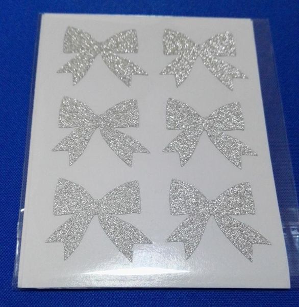 

3x2.5cm silver glitter bow sticker label gift wrap