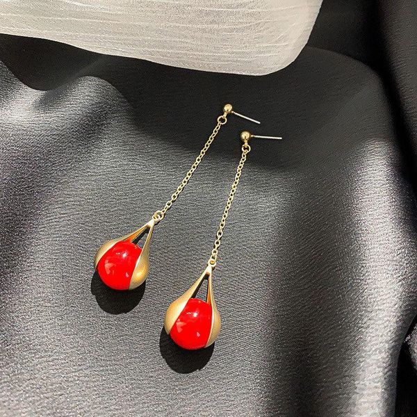 

vintage elegant imitation pearl gold long drop for woman earrings kpop red tassel statement female 2021 jewelry gifts dangle & chandelier, Silver