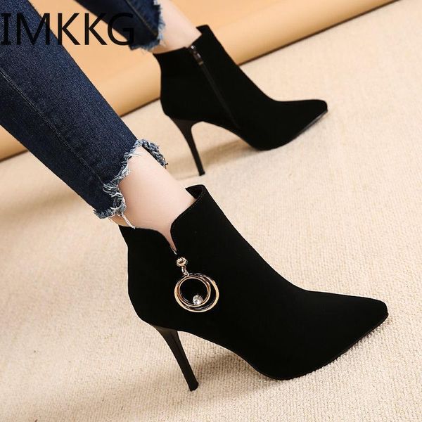 

boots 2021 boot women autumn/winter british style student celebrity stiletto ankle zip black high heels short woman