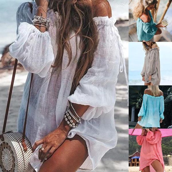

women bikini cover up swimwear summer beach wear off shoulder blouse dress swimming bathing beachwear high waist push women's, White;black