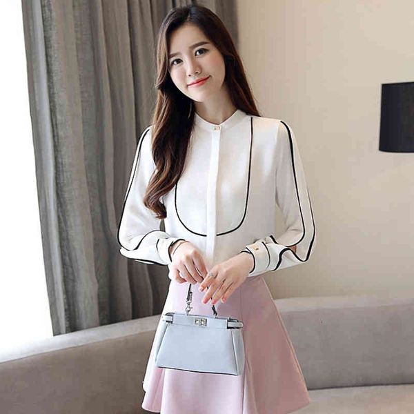 

white shirt chiffon stripes women long autumn blouse women vhup, Black