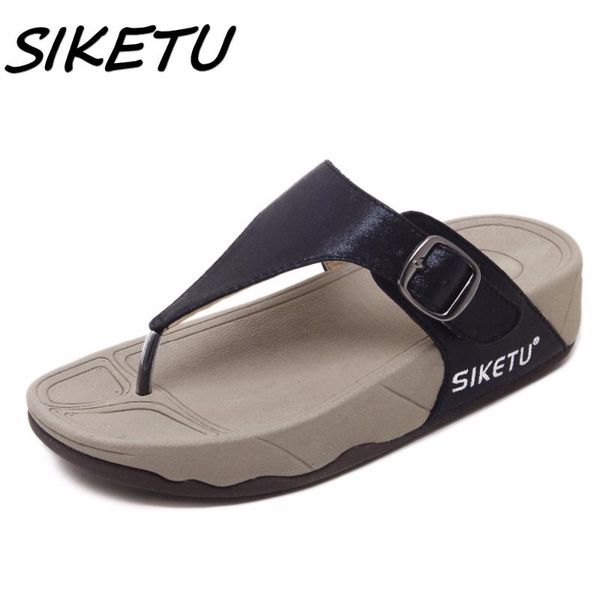 

dress shoes siketu sell women summer comfortable breathable flat sandals woman flip flop buckle causal beach size 35-40, Black
