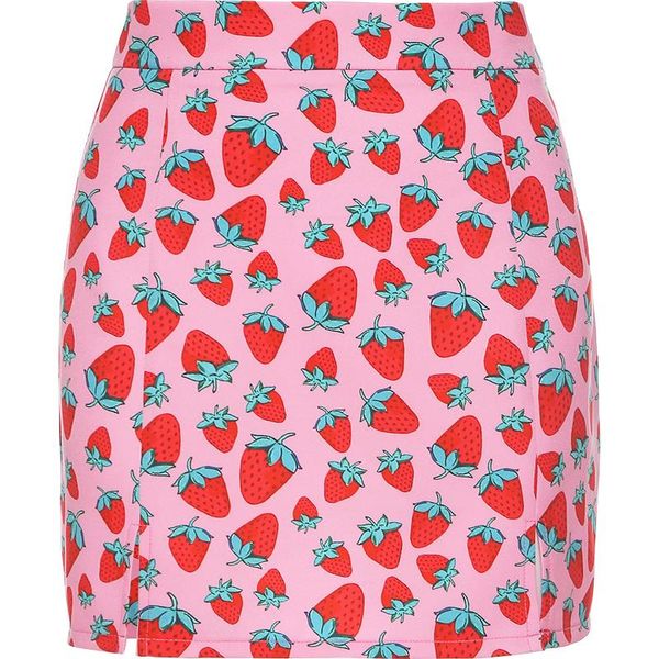 

girl strawberry print skirt women's a-line sweet mini pl154 skirts, Black