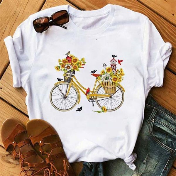 

funny bicycle with flower men cartoon graphic print female harajuku korean style femme, White;black