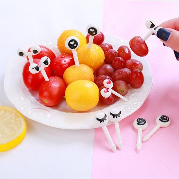 

forks product 10 cute plastic fruit toothpicks cartoon eyes fork bento decoration tableware cake dessert snack