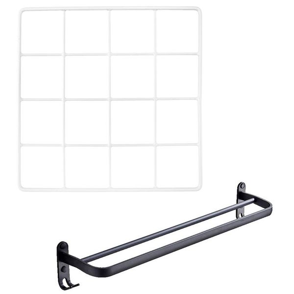 

pcs metal mesh grid wall pos decoration & 1 60 cm mount double rod towel bar racks