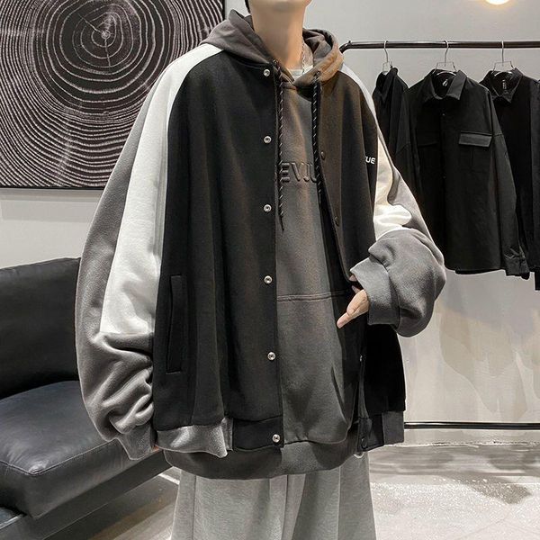 

men's jackets woolen baseball uniform jacket men autumn korean fashion splicing coat male hip-hop trendy loose casual harajuku clothin, Black;brown