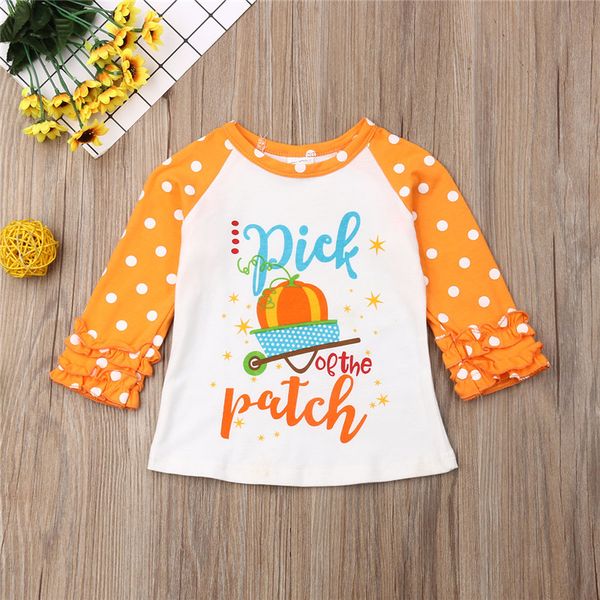 

1-5 years kids girls t-shirt orange pick up letter t-shirt for girls polka dot girls tutu long sleeve kids t shirt, White
