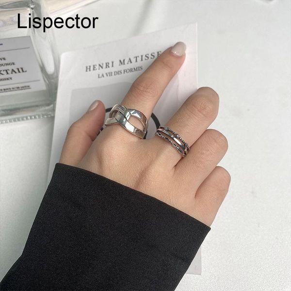 

cluster rings lispector 925 sterling silver korean simple hollow for men minimalist crossed knotted ring rock punk party jewelry, Golden;silver