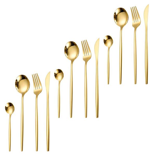 

flatware sets 12pcs stainless steel simple cutlery set cutter spoon fork (golden)