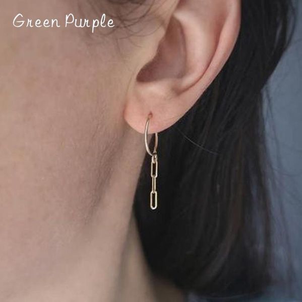 

hoop & huggie circle earrings chain tassel real 14k gold filled handmade fine jewelry brincos vintage oorbellen boho for women, Golden;silver