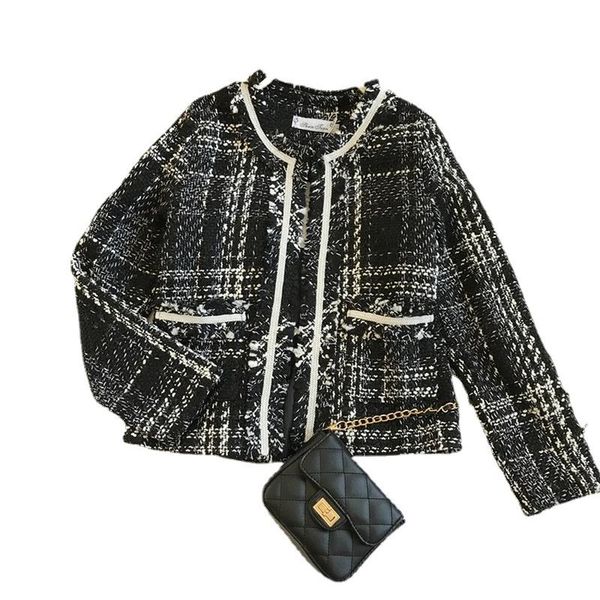 

women's jackets ladies' small fragrance jacket 2021 autumn tweed fringed plaid cardigan korean style simple, Black;brown