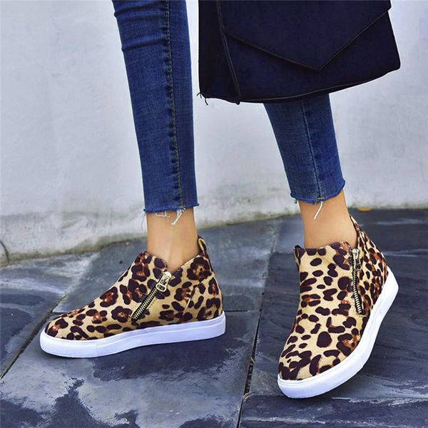 

boots fashion leopard women's shoes autumn wedge high heel zipper 2021 botines mujer, Black