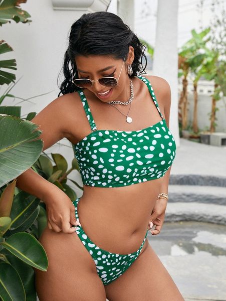 

plus dalmatian thong bikini swimsuit b8i5#, Black
