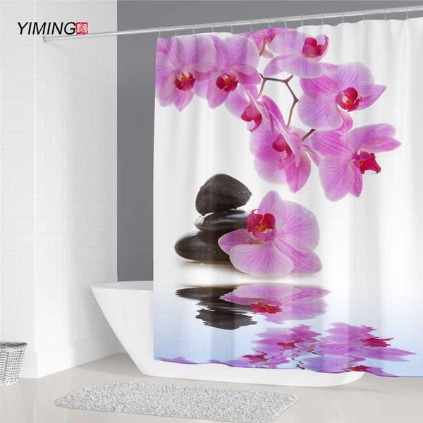 Zen quiet calibre água seixo cortina de cortina de poliéster à prova d'água decoração home cortina com gancho lavável 200 * 180cm 210609