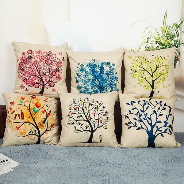 

colorful tree flower print cotton linen sofa cushion cover 45x45cm/17.7x17.7'' throw decorative home car seat pillow case cushion/