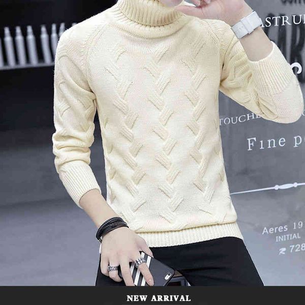 

winter high neck sweater pullover student slim fit thread korean version men's pure white youth warm top, White;black