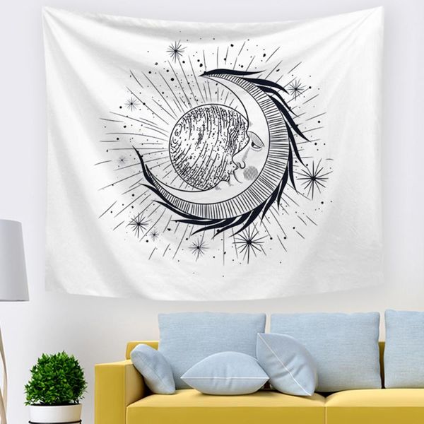 

tapestries sun tapestry black and white burning with stars wall for room decor murale