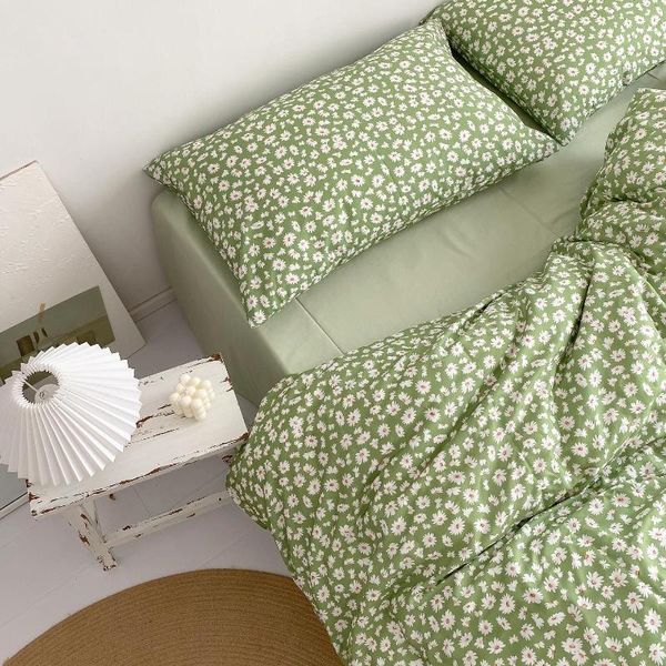 

bedding sets 3 / 4 piece set of cotton daisy mint double bed lattice sheet gentle girl room decoration quilt cover fitted