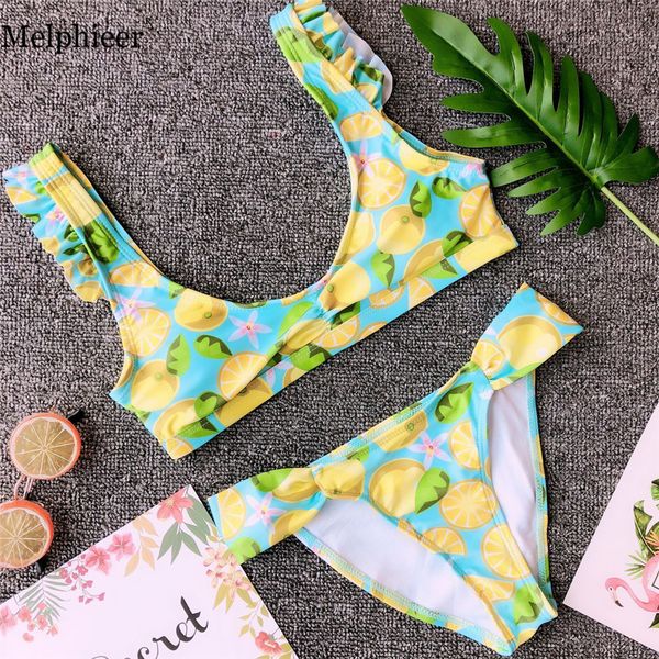 

print flounce bikini women summer bandeau biquini push up swimsuit beach swimming bathing suits bandage brazilian swimwearing