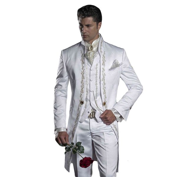 

men's suits & blazers embroidery groom tuxedos white groomsman one button formal wedding (jacket+pants+vest) three pieces oarb, White;black