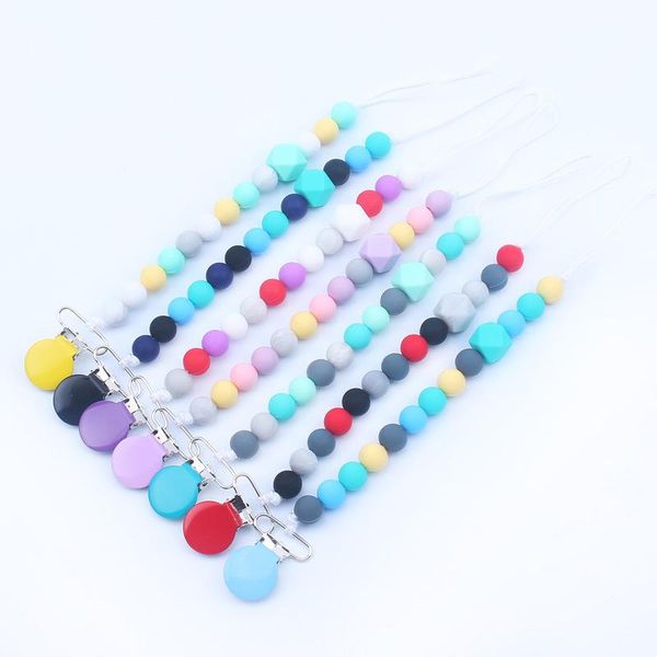 

pacifiers# metal love heart pacifier clips soother chain chew silicone beads nipple holder baby anti-dropping accesories
