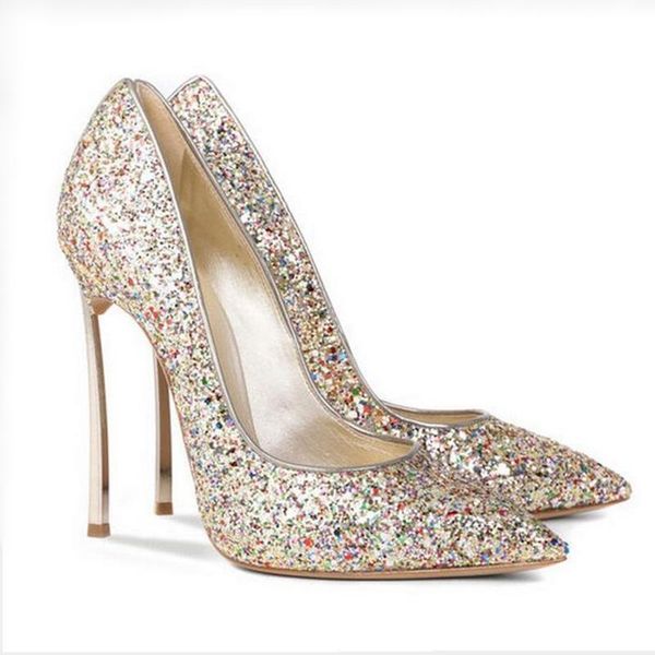 

dress shoes elegant red glitter pumps women pointed toe gold metal heels wedding bride high stiletto, Black