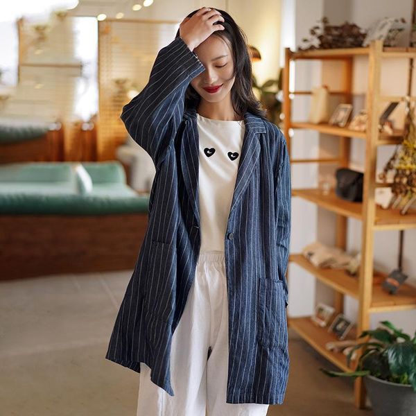 

spring women's striped suit jacket female korean version loose fashion mid-length oversize jackets, Black;brown