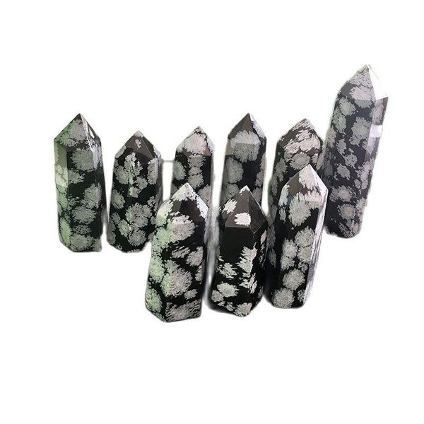 

decorative objects & figurines snowflake obsidian point wand crystal tower high-quality natural polished stone for home decoration wr