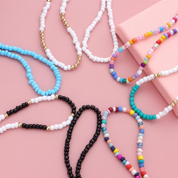 

anklets 1 piece bohemian style rice acrylic beaded anklet multicolor round women beach foot jewelry leg chain accessories 21.5cm, Red;blue