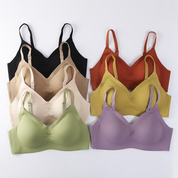 

bras seamless sports bra push up for women female latex gathers -proof pad underwear comfortable lingerie, Red;black