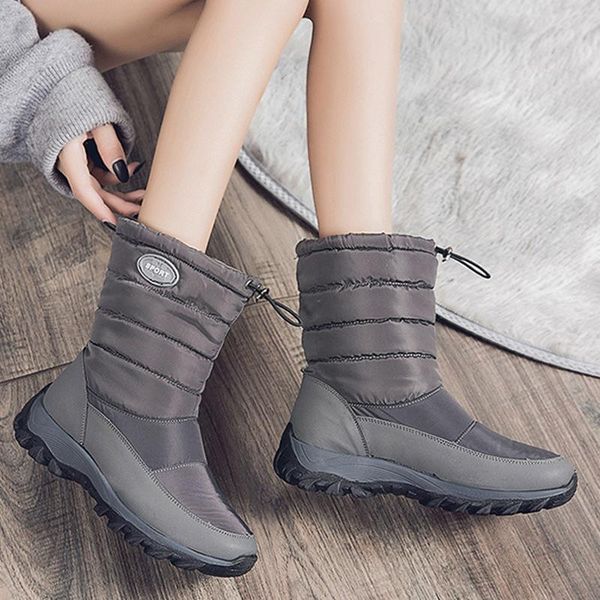

boots 2021 winter women snow warm casual elastic band cotton shoes waterproof platform mid-calf plush plus size booties, Black