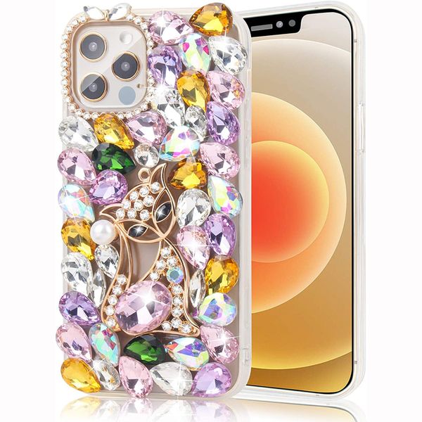 Luxuriöse 3D-Bling-Glitzer-Diamanthüllen, niedlicher Fuchs, handgefertigt, Kristallglanz, stoßfeste Schutzhülle für iPhone 13 12 11 Pro MAX 8 Samsung S20 FE S21 Ultra A12 A42 5G