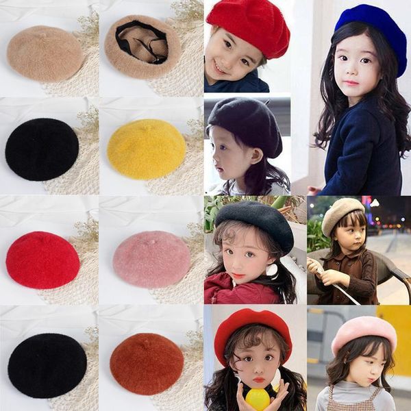 

caps & hats fashion children kid hat girls beret warm plain beanie sboy autumn winter cap solid candy color berets 2-8t, Yellow