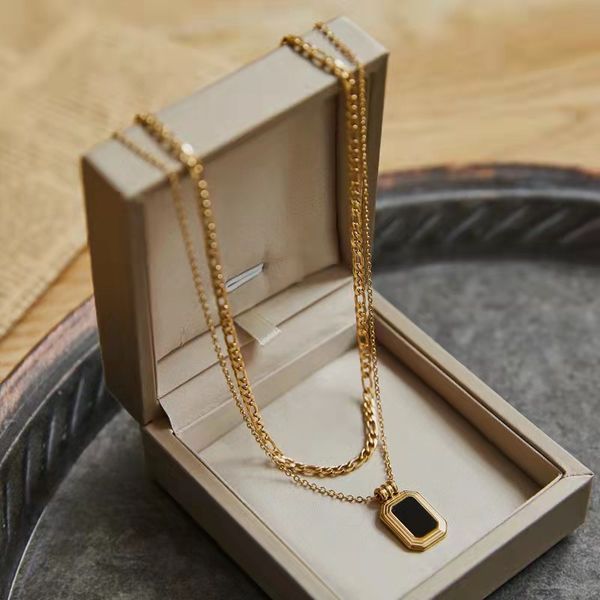 

double chains short 39cm and 43cm dual necklace black pendants jewelry gift women luxury sweather necklaces as gift, Silver