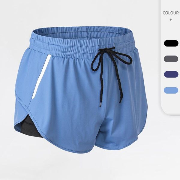 

women's shorts european size tennis running fitness sports night reflective stripe quick-drying fake two pieces for gym, White;black