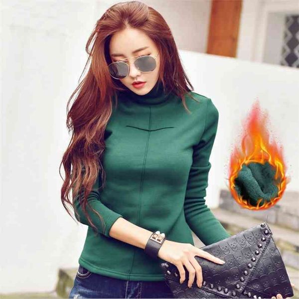 

thick fleece t shirt women turtleneck long sleeve female cotton plus size s-3xl winter tshirt bottoming ropa mujer t89708 210322, White